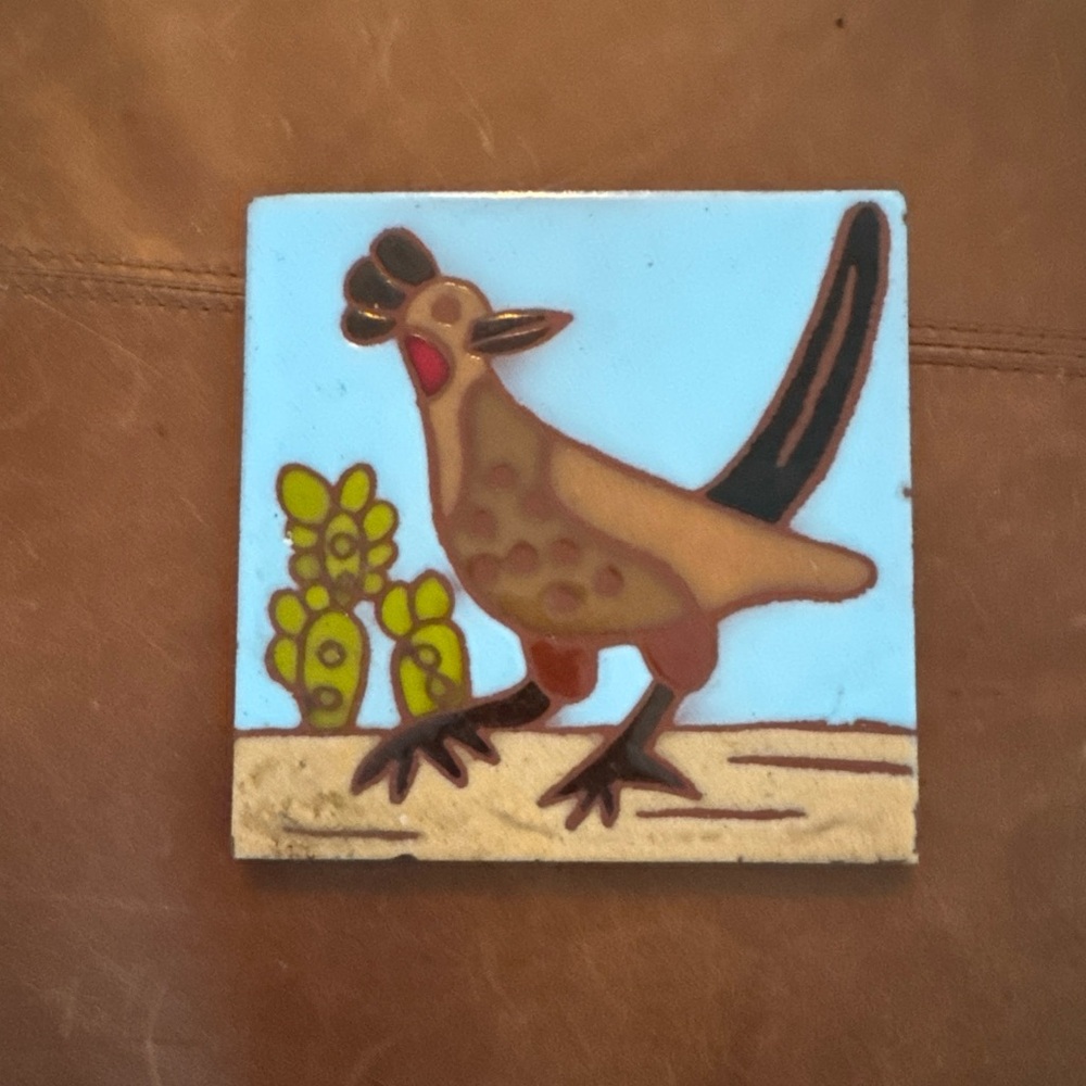 Decorative Roadrunner Bird Ceramic Tile - Brown